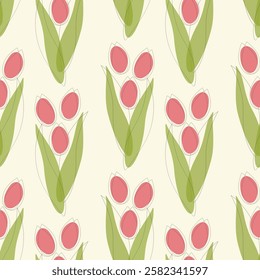 Tulip bouquet pattern, stylized red flowers tulips for holiday design, wedding, valentines day, mothers day.
