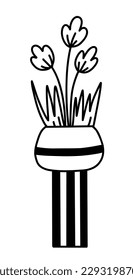 Tulip bouquet in pot in outline style