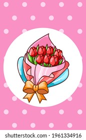 Tulip bouquet in valentine day cartoon illustration