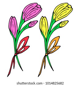 Tulip with bow vector illustration. Doodle style. Design, print, logo, decor, textile, paper.