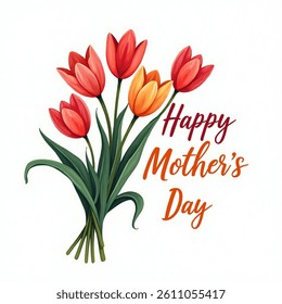 Tulip. Bunch of flowers. Happy Mother`s day. illustration vector. isolated on white background.