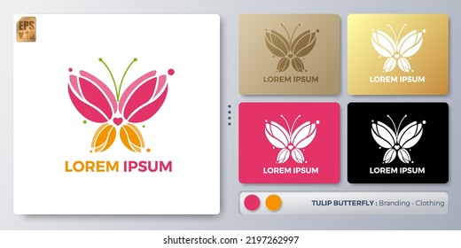 Tulip butterfly Logo design. Blank name for insert your Branding. Designed with examples for all kinds of applications. You can used for company, indentity, cosmetic, environment campaign, branding.