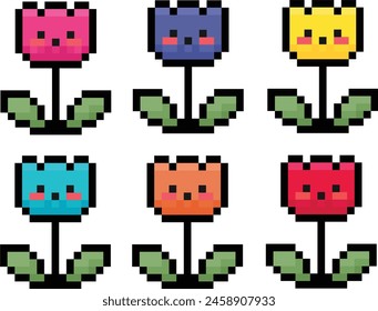 tulip cartoon in 8 bit pixel art.