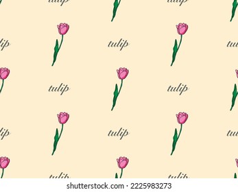 Tulip cartoon character seamless pattern on orange background
