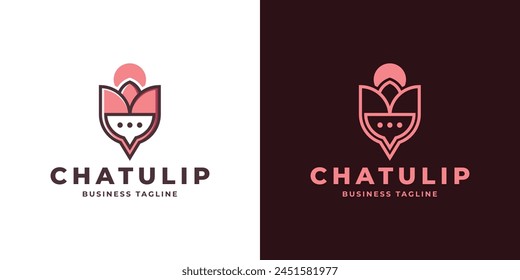 diseño de logotipo de Vector de chat tulip