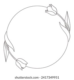 Tulip Circle Frame Line drawing vector