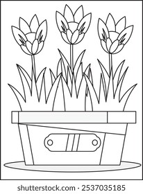 Tulip coloring book, Page black lines for children.