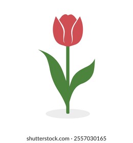 Tulip coloring icon silhouette with stem and leaves on a white background.