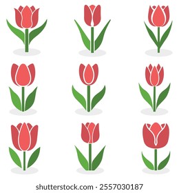 Tulip coloring icon silhouette with stem and leaves on a white background.