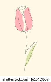Tulip continuous one line icon. Isolated single flower silhouette. Modern minimal style linear logo. Floral element, symbol for poster, social media stories, card, cover. Vector scribble illustration