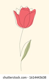 Tulip continuous one line icon. Isolated single flower silhouette. Modern minimal style linear logo. Floral element, symbol for poster, social media stories, card, cover. Vector scribble illustration