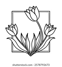 tulip corner frame vector icon 