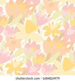 Tulip and daffodil flowers seamless pattern for background, wrap, fabric, textile, wrap, surface, web and print design. Modern abstract style floral repeatable motif for garment industry