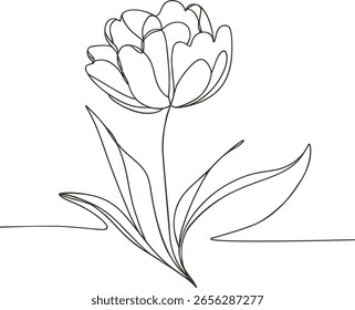 The tulip is drawn in one continuous line, vector