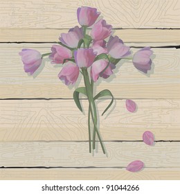 Tulip Easter Cross on a faded wood background. EPS10 with transparency