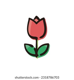 Tulipán - Icono de Pascua (línea dibujada a mano, versión coloreada)