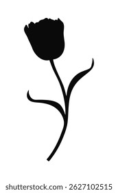 Tulip, elegant black silhouette. Beautiful flower, spring decor, simple minimal style. Drawing element for Easter, Mother Day, Canadian Tulip Festival. Vector illustration