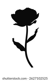 Tulip, elegant black silhouette. Beautiful flower, spring decor, simple minimal style. Drawing element for Easter, Mother Day, Canadian Tulip Festival. Vector illustration