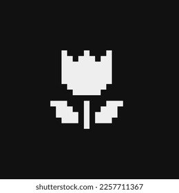 Tulip emoji flower icon pixel art 80s style. Isolated vector illustration design for stickers, logo shop, printables, web, prints, embroidery, mobile app. 1-bit.