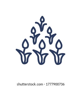 Tulip field thin line icon. Flowers, garden, plantation isolated outline sign. Farming, agriculture, Holland concept. Vector illustration symbol element for web design and apps