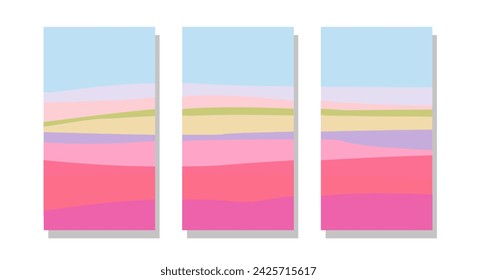 Tulip fields.  Abstract background with stripes in the style of the sixties and seventies for textiles,  posters and prints, paper. Flat vector illustration suitableinvitations