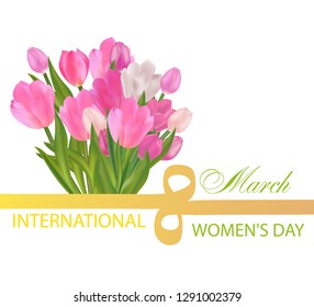 The Tulip and the figure eight ribbon. Desing for March 8 International Women's Day with flowers. Vector Illustration.
