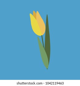 Tulip flat icon. Vector illustration of a yellow floweron a blue background.