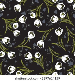 Tulip Floral Fantasy Night Bloom Vector Pattern can be use for background and apparel design