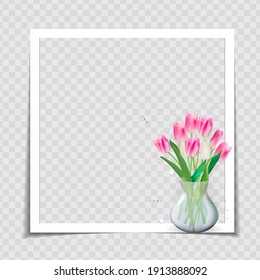 Tulip Flower Background Photo Frame Template for post in Social Network. Vector Illustration