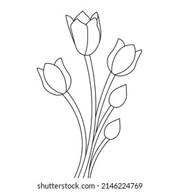 tulip flower of black lines single stroke elegance outline vintage printable design