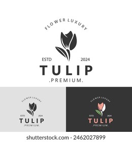 Tulip Flower bud logo con diseño de hojas, adecuado para la moda, belleza, spa y boutique emblema ilustración de negocios