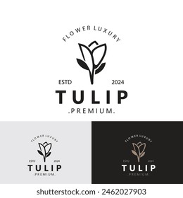 Tulip Flower bud logo con diseño de hojas, adecuado para la moda, belleza, spa y boutique emblema ilustración de negocios