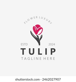 Tulip Flower bud logo con diseño de hojas, adecuado para la moda, belleza, spa y boutique emblema ilustración de negocios