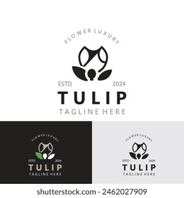 Tulip Flower bud logo con diseño de hojas, adecuado para la moda, belleza, spa y boutique emblema ilustración de negocios