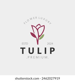 Tulip Flower bud logo con diseño de hojas, adecuado para la moda, belleza, spa y boutique emblema ilustración de negocios