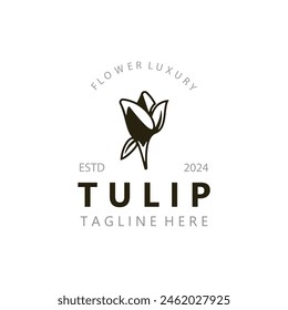 Tulip Flower bud logo con diseño de hojas, adecuado para la moda, belleza, spa y boutique emblema ilustración de negocios