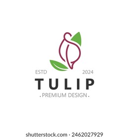 Tulip Flower bud logo con diseño de hojas, adecuado para la moda, belleza, spa y boutique emblema ilustración de negocios