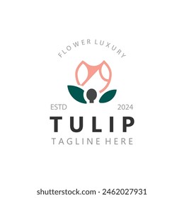 Tulip Flower bud logo con diseño de hojas, adecuado para la moda, belleza, spa y boutique emblema ilustración de negocios