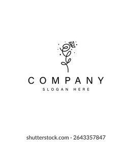 Tulipa flor com borboleta procurando néctar de flor em contorno linha contínua logotipo design estilo