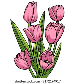 Tulip Flower Cartoon Colored Clipart Illustration
