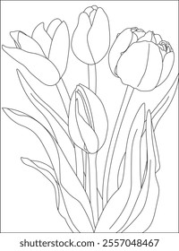 Tulip flower coloring page outline vector