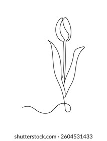 Tulip flower in continuous line art drawing style. Minimalist black linear sketch isolated on white background. Flower vector illustration	
