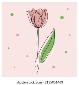 Tulip flower continuous one line art. Minimalist contour drawing. Single one line drawing. Vector illustration