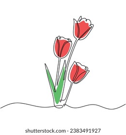 Tulip flower in continuous one line drawing. Plant outline art. Vector illustration isolated. Minimalist design handdrawn.