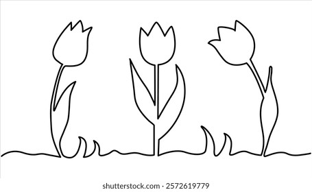 Tulip  flower continuous one line art drawing illustration. Minimal tropical floral style