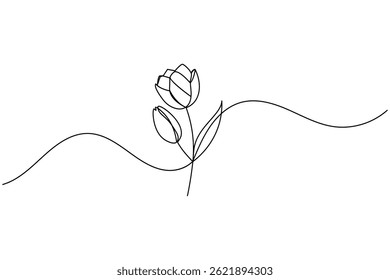 Tulip flower continuous one line drawing and minimalist style isolate outline vector icon
