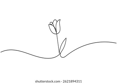 Tulip flower continuous one line drawing and minimalist style isolate outline vector icon