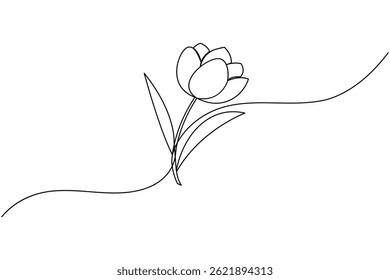 Tulip flower continuous one line drawing and minimalist style isolate outline vector icon