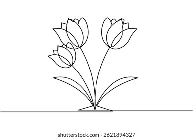 Tulip flower continuous one line drawing and minimalist style isolate outline vector icon