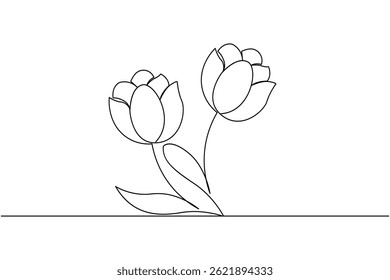 Tulip flower continuous one line drawing and minimalist style isolate outline vector icon